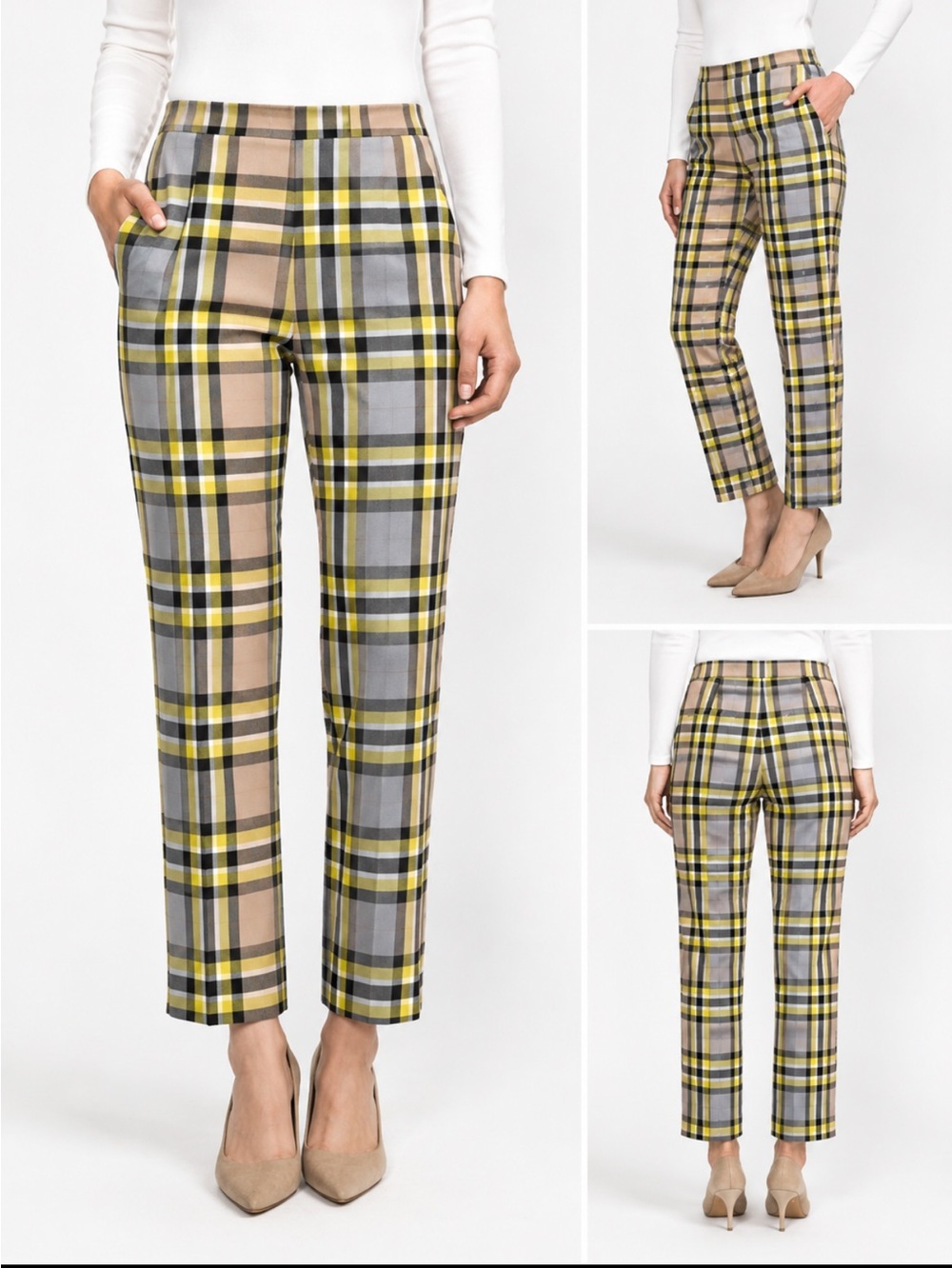 Closed tan yellow gray plaid pants size 30